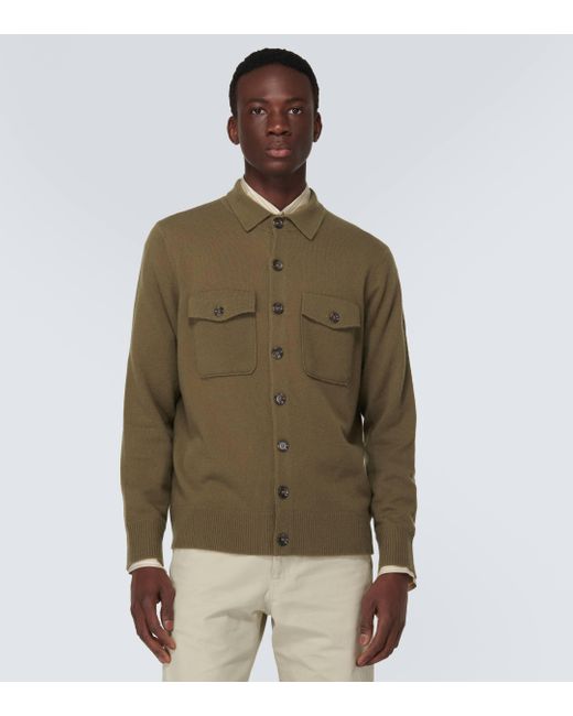 Allude Green Wool And Cashmere Overshirt for men