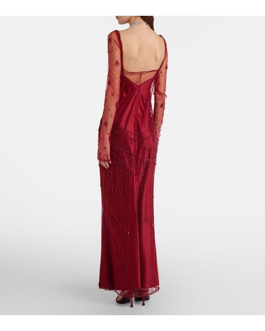 Clio Peppiatt Red Chandelier Embellished Tulle Gown