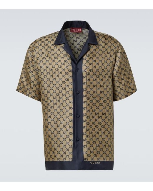Gucci Hemd Aus Seide Mit Print, Grösse in Brown für Herren