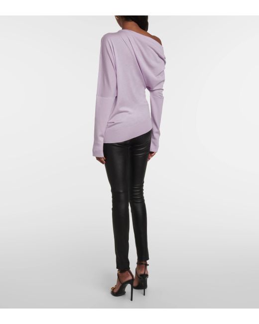 Tom Ford Purple Off-shoulder Cashmere And Silk Sweater