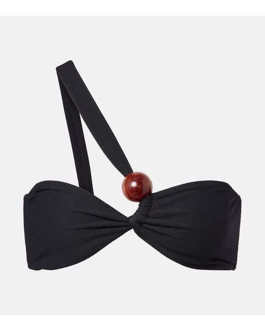 SAME Black Marble Gathered Bikini Top