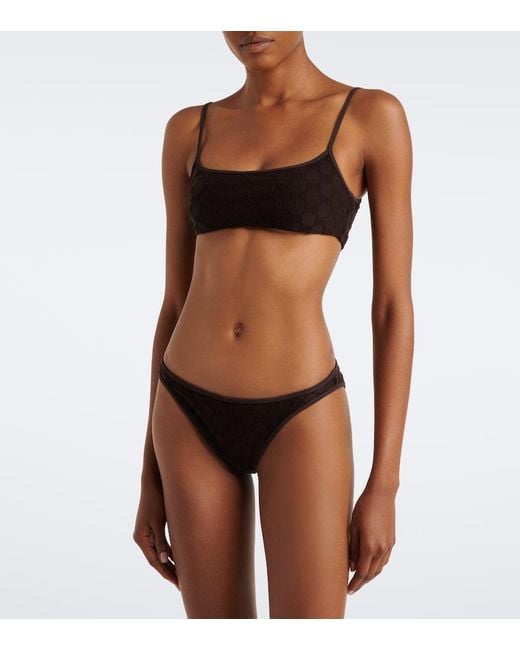 Gucci Black Gg Terry-Trimmed Jersey Bikini