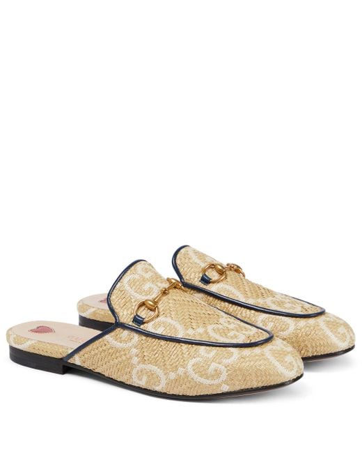 Gucci Multicolor GG Princetown Raffia-effect Slippers