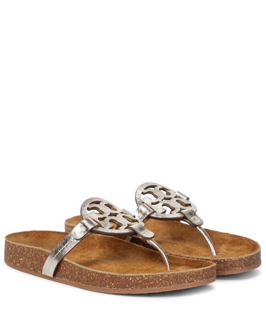 Tory Burch Miller Cloud Leather Thong Sandals in Gold (Metallic) - Lyst