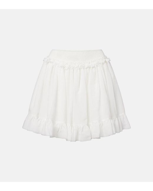 Balmain White Ruffled Poplin Miniskirt