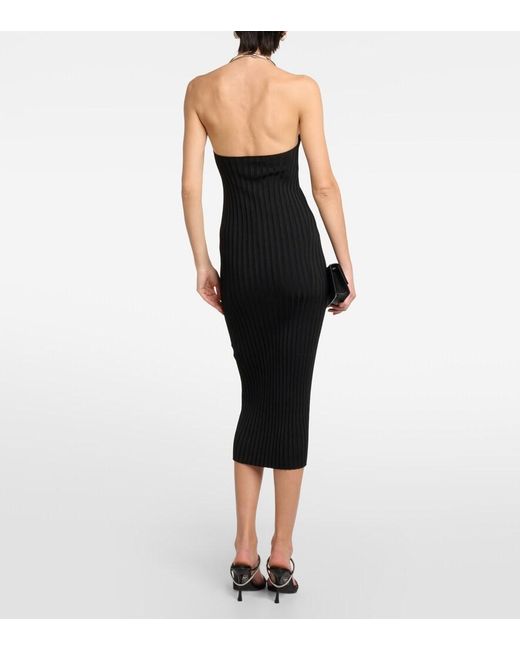 Galvan Black Rhea Metallic-Knit Midi Dress