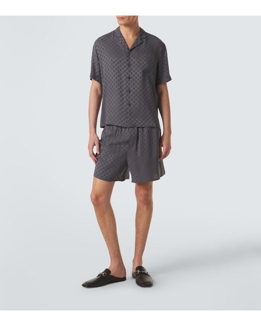 Gucci Gray Gg Silk Jacquard Bowling Shirt for men