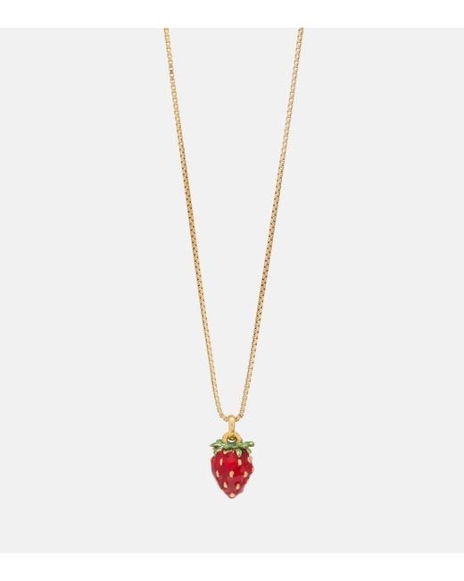 Saint Laurent White Strawberry Pendant Necklace