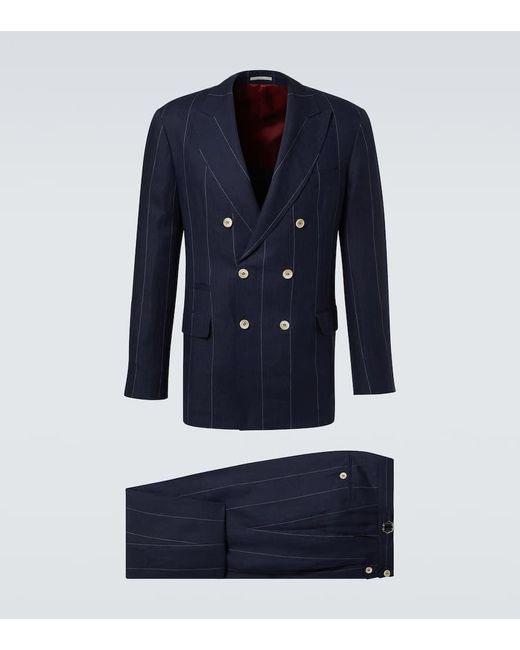 Traje De Lino Con Raya Diplomatica Brunello Cucinelli de hombre de color Blue