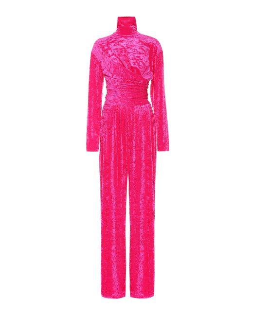 Balenciaga Pink Crushed-velvet Turtleneck Jumpsuit