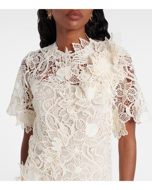Oscar de la Renta Natural Floral Lace Minidress