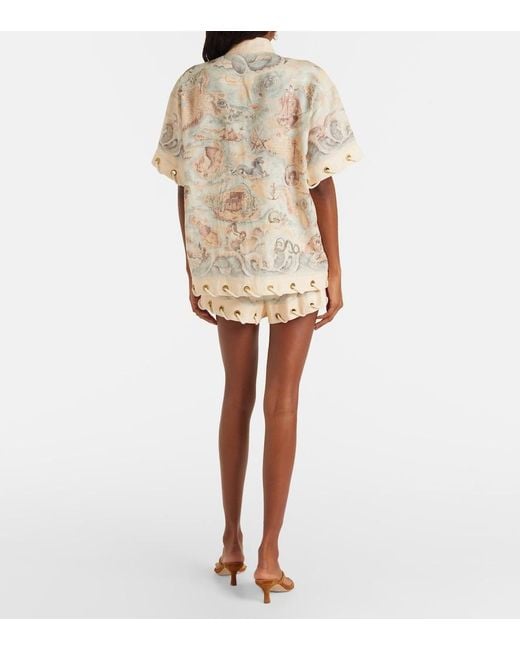 Zimmermann Natural Printed Linen Shorts