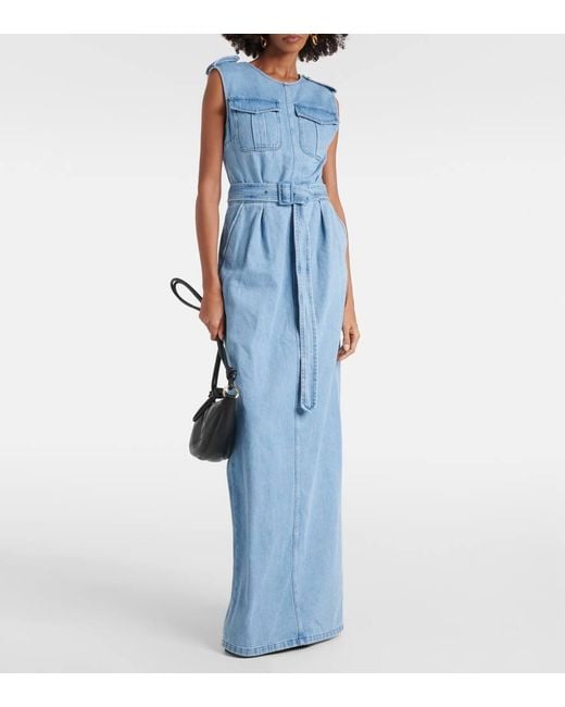 Dries Van Noten Blue Maxikleid Aus Denim