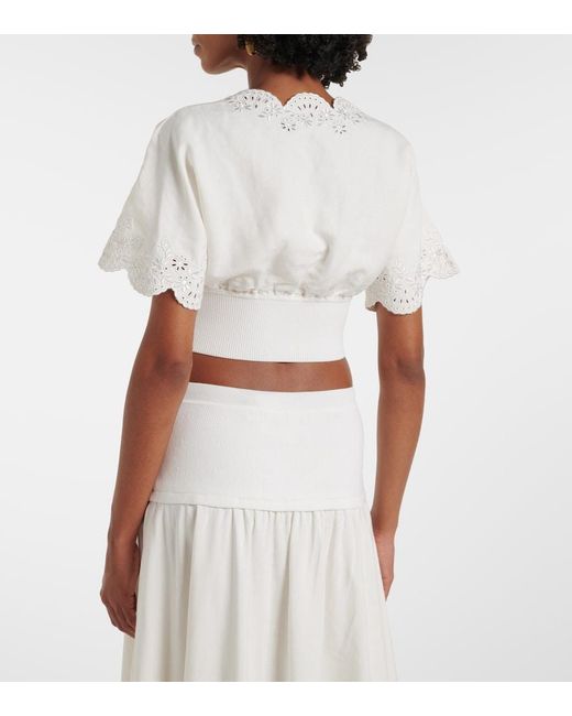 Jonathan Simkhai White Broderie Anglaise Linen-Blend Crop Top