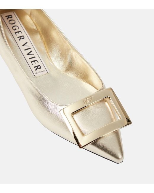 Roger Vivier Natural Gommettine Metallic Leather Ballet Flats