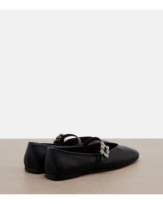 Roger Vivier Black Roundy Toe Embellished Leather Ballet Flats
