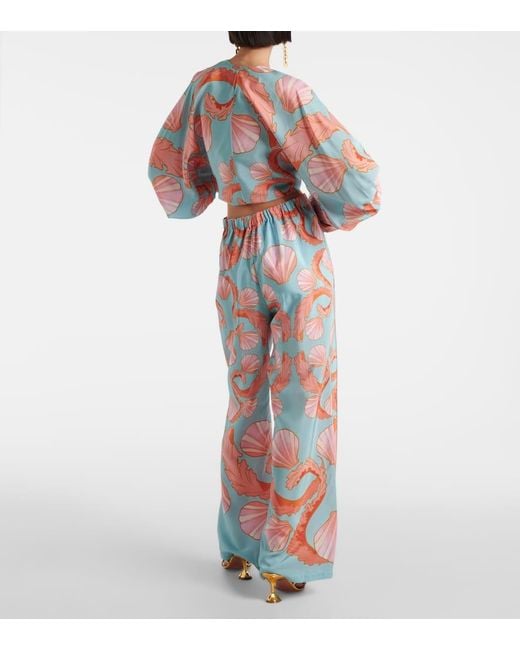 Adriana Degreas Multicolor Weite High-Rise-Hose Aus Seide