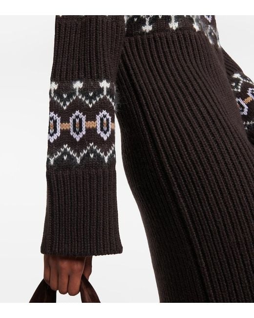 Khaite Black Rivka Fair Isle Cashmere-Blend Midi Dress