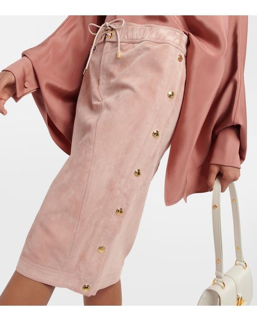 Tom Ford Pink Plonge Leather Midi Skirt