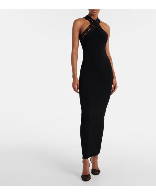 Alaïa Black Vienne Slim-Fit Knitted Maxi Dress