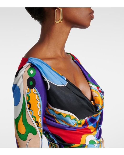 Emilio Pucci Blue Printed Jersey Long-Sleeve Blouse