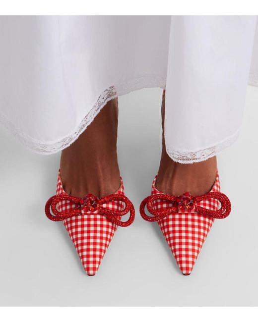 Mach & Mach Pink Double Bow Gingham Slingback Pumps