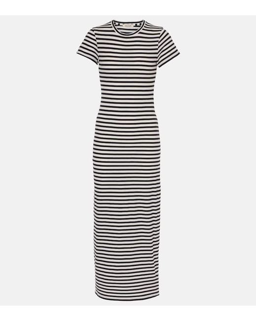 Nili Lotan White Striped Cotton Jersey Maxi Dress