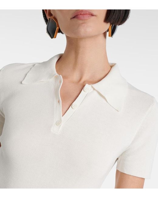 Nili Lotan White Ribbed-knit Cotton Polo Shirt
