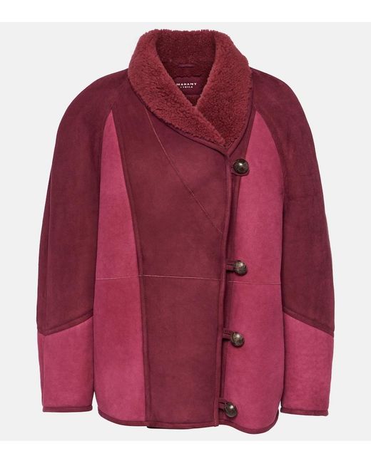 Isabel Marant Red Abeni Shearling-Lined Suede Jacket
