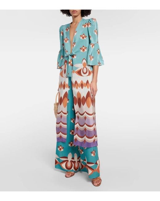Vestido largo Vintage de seda estampado Adriana Degreas de color Blue