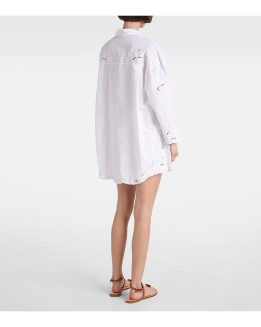 Juliet Dunn White Broderie Anglaise Cotton Poplin Shirt