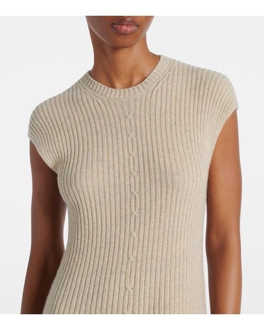 Loro Piana Natural Ribbed-Knit Cashmere Midi Dress