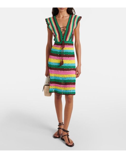 Anna Kosturova Green Striped Crochet Cotton Minidress