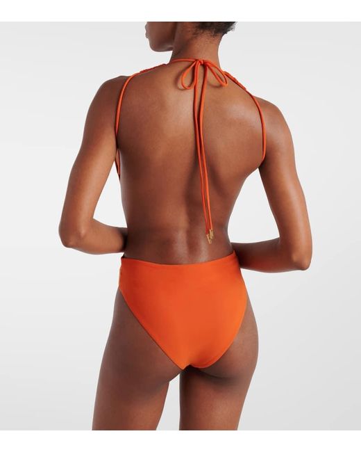 Banador de cuello halter con abertura Saint Laurent de color Orange