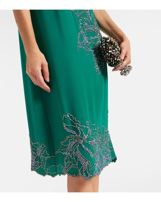 Dries Van Noten Green Beaded Silk Slip Dress
