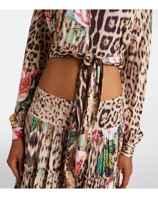 Roberto Cavalli Brown Printed Cropped Shirt