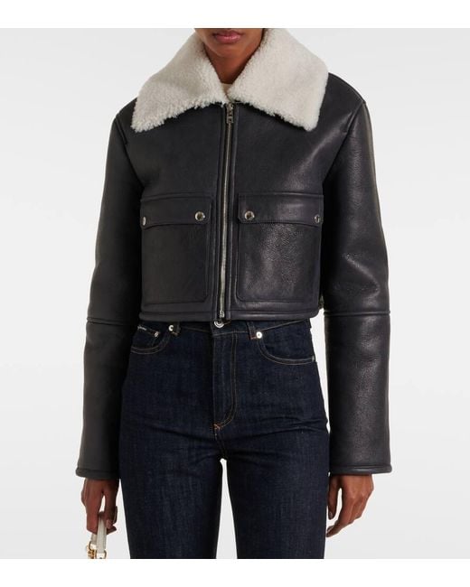 Dolce & Gabbana Black Cropped-Lederjacke Mit Shearling