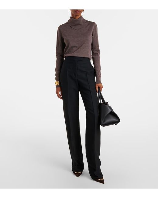 Ferragamo Blue High-Rise Faille Straight Pants