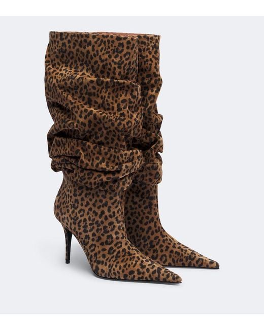 AMINA MUADDI Brown Anok Leopard-Print Suede Knee-High Boots