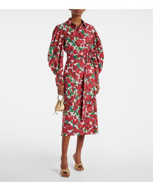 Carolina Herrera Red Floral Cotton-Blend Shirt Dress