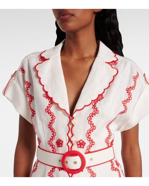 Zimmermann Red Besticktes Minikleid Lucky Aus Leinen