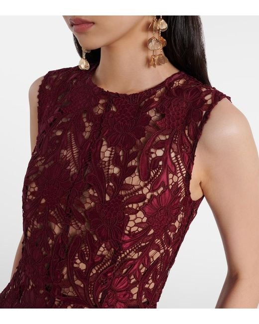 Self-Portrait Red Floral Lace Midi Dress