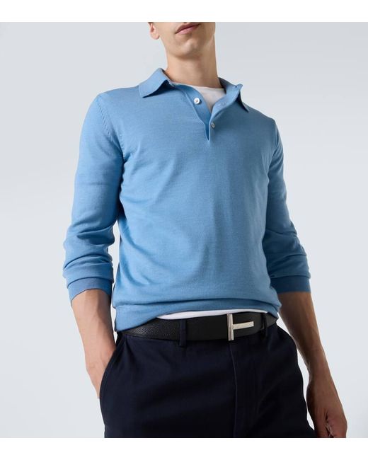 Tom Ford Blue Cashmere And Silk Polo Shirt for men