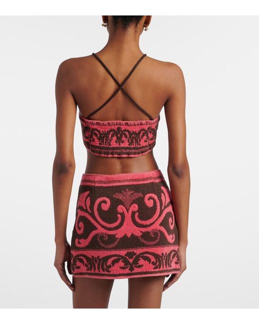 Valentino Red Cotton Terry Jacquard Bra Top