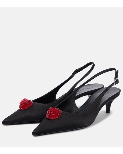 Magda Butrym Black 45 Floral-Applique Satin Slingback Pumps