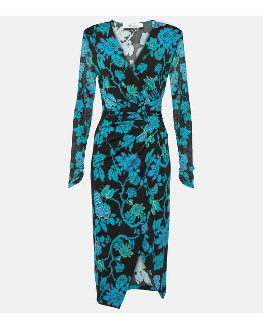 Diane von Furstenberg Blue Nevine Printed Jersey Midi Dress