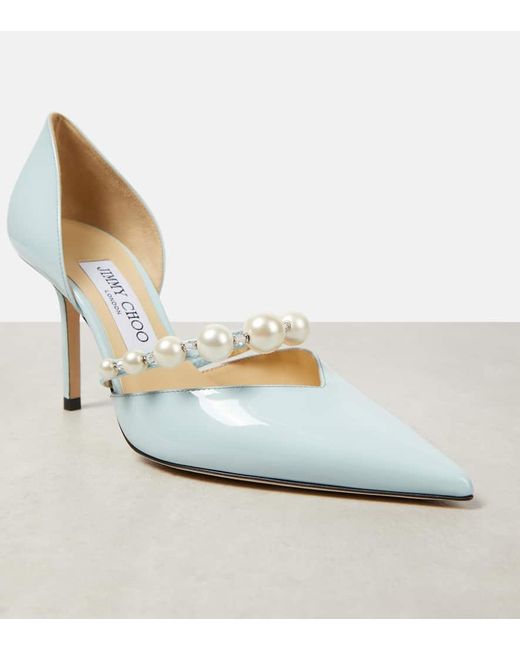 Jimmy Choo Metallic Aurelie 85 Embellished Patent Leather Pumps