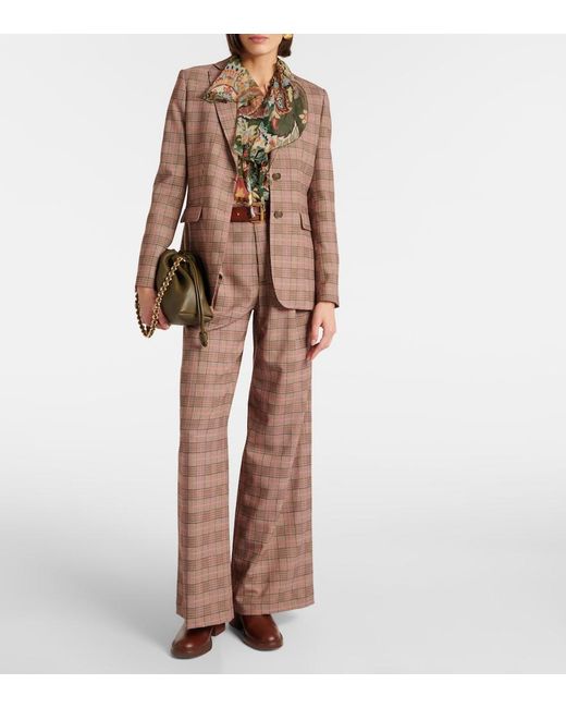 Etro Brown Checked High-Rise Wide-Leg Pants