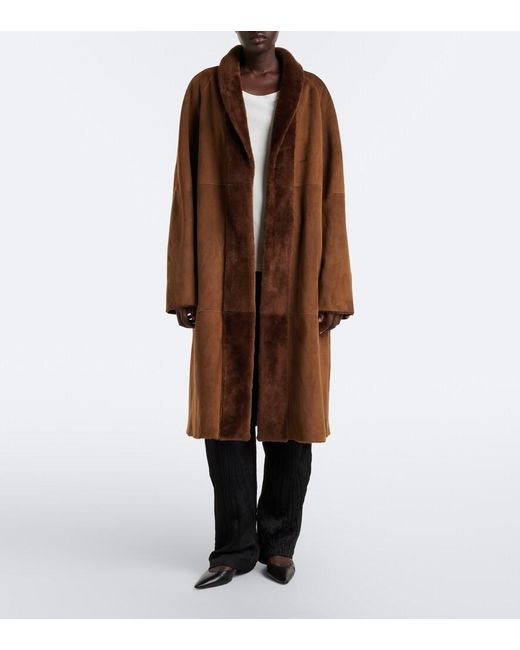 The Row Brown Kane Reversible Shearling-Lined Suede Coat