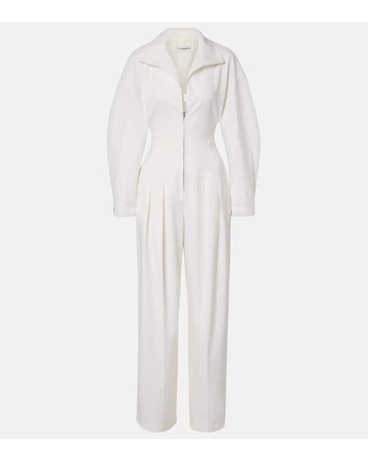 Victoria Beckham White Tab Detail Wool-Blend Jumpsuit